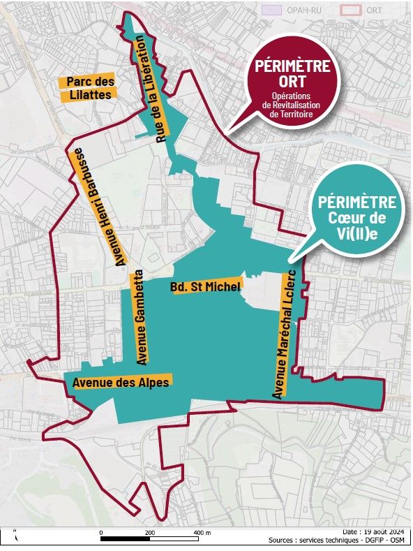 Carte OPAH RU ACTION COEUR DE VILLE