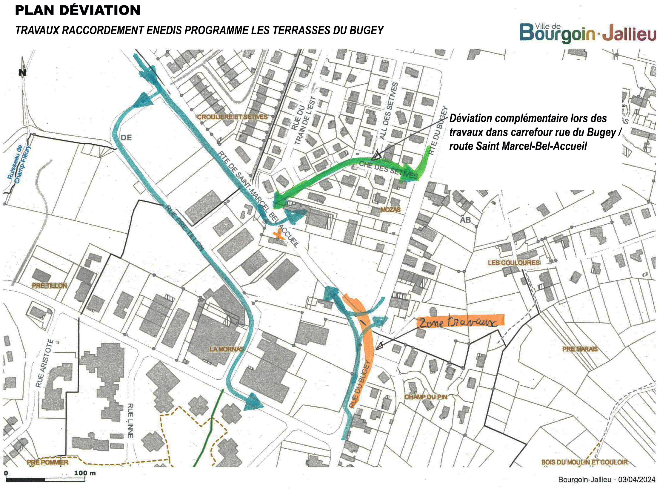 schéma circulation travaux ENEDIS rue du Bugey route St marcel copie