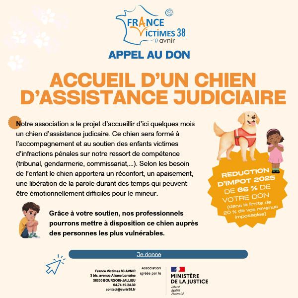 Accueil d'un chien d'assistance judiciaire par France Victimes 38 AVNIR