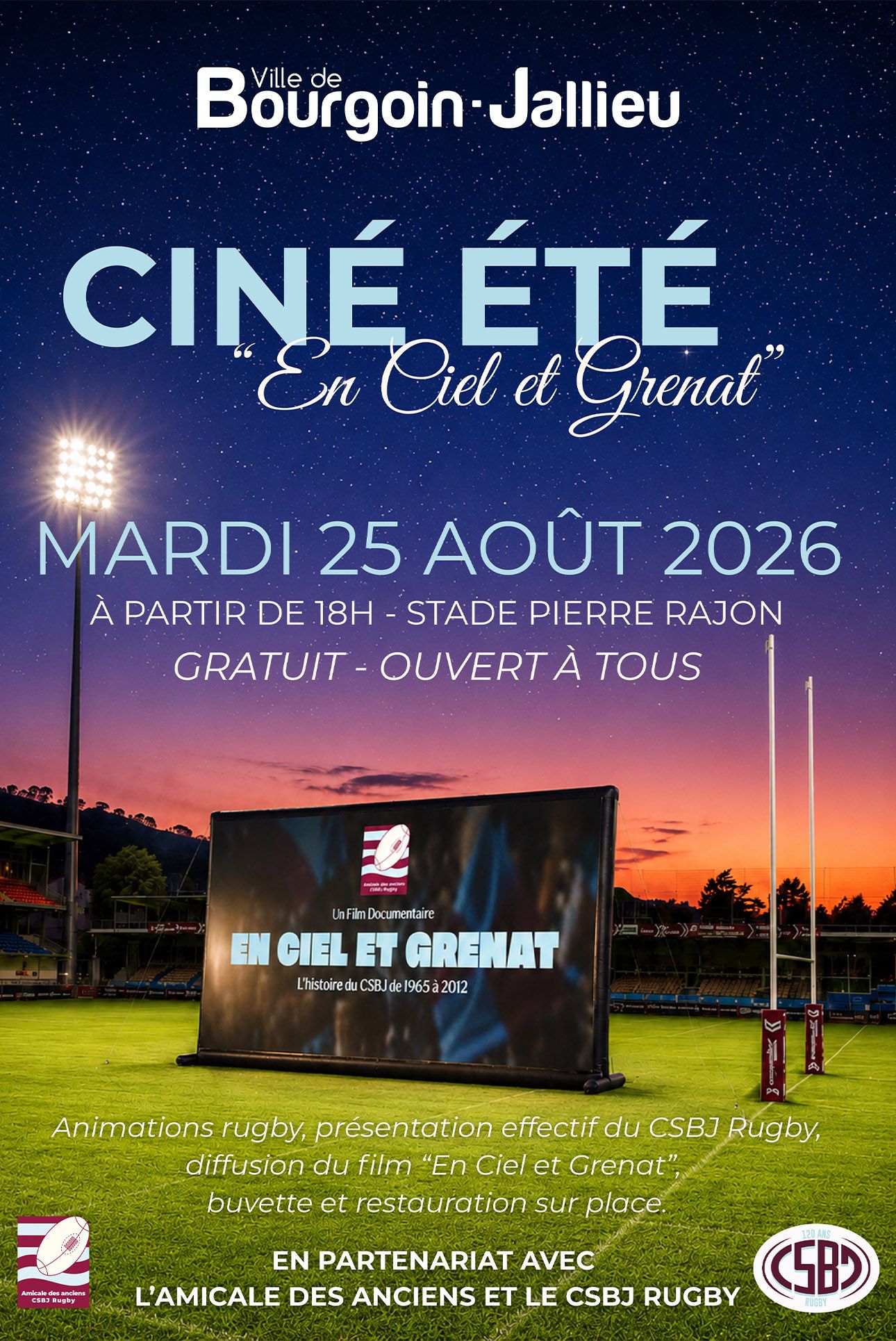 CINE ETE LES 120 ANS DU CSBJ RUGBY 25 AOUT STADE PIERRE RAJON BOURGOIN-JALLIEU