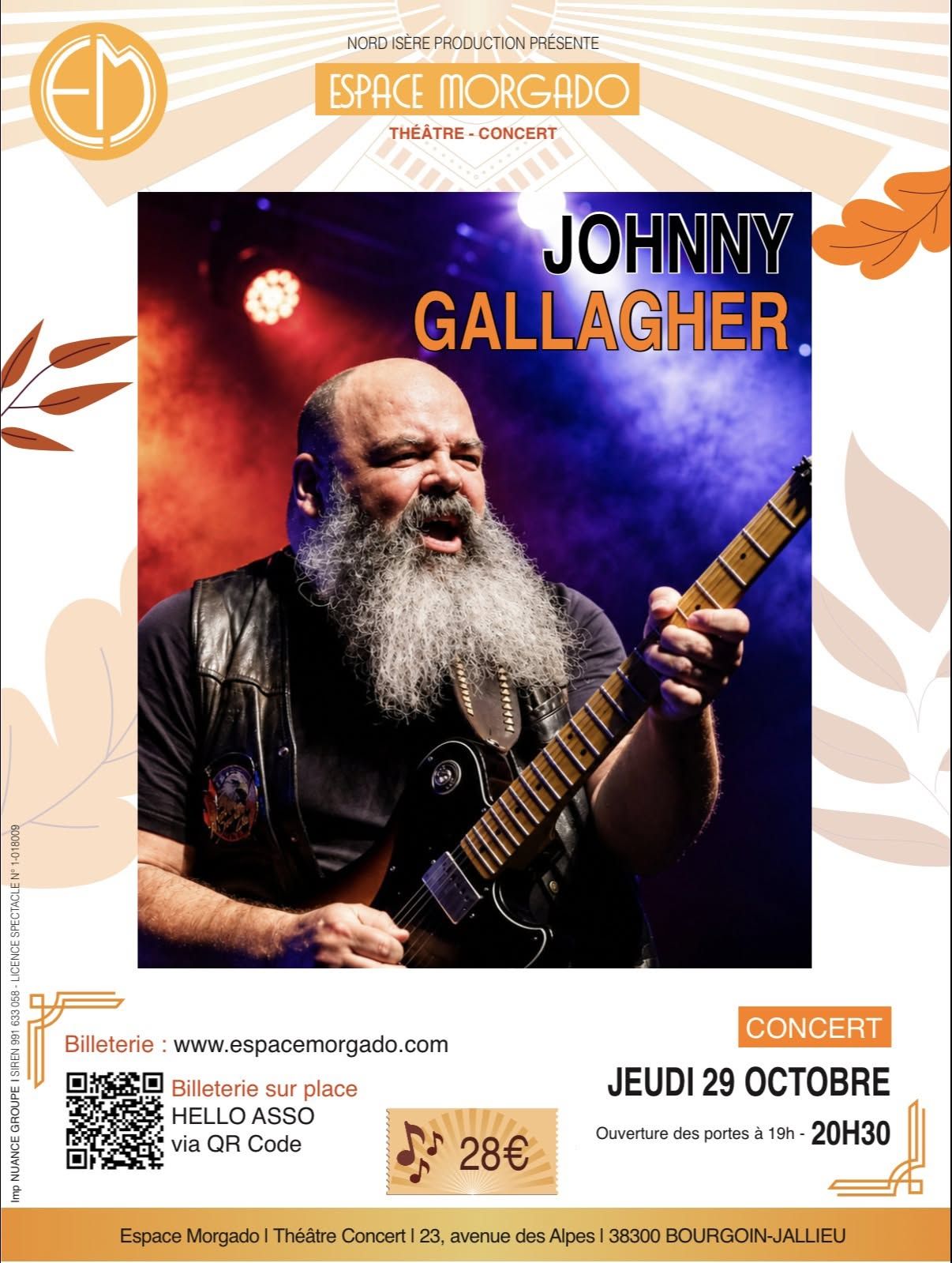 JOHNNY GALLAGHER EN CONCERT ESPACE MORGADO 29 OCTOBRE 2026